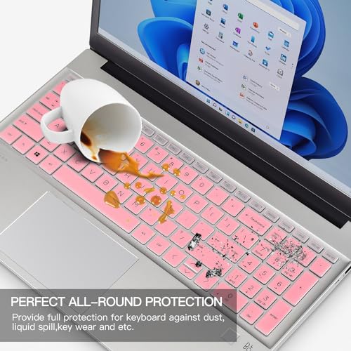 Keyboard Cover for HP 15.6 Laptop 15-fc 15-fd Series, HP 15z-fc000 15t-fd000 fd100 fd200 15-fc0499nr 15-fc0502nr 15-fc0399nr 15-fc0099nr 15-fd0083wm fd0127dx fd0012nr, HP 255 G10 Laptop - color: Pink