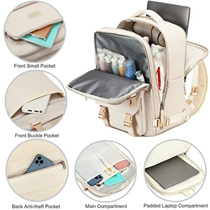 Travel Laptop Backpack, Business Work Backpacks Large College Bookbag for Women Men Water Resistant Daypack Airline Approved Gym Bag Fits 17 Inch Notebook & Laptops - Beige - color: Beige