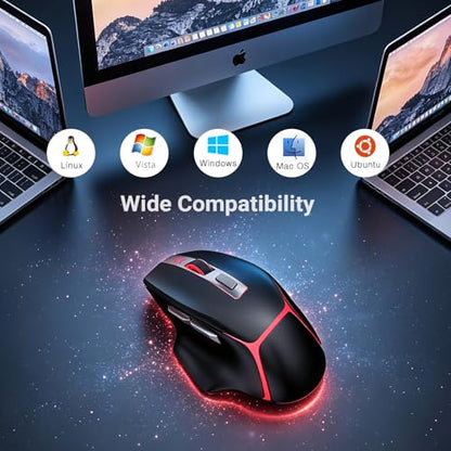 JOYACCESS Wireless Bluetooth Mouse, Rechargeable Wireless Mouse with LED, Three Mode Bluetooth, 2.4G & Wired, Silent, Wireless Ergonomic Mouse for Laptop, PC, MacBook, iPad, Tablet (Black) - color: Black
