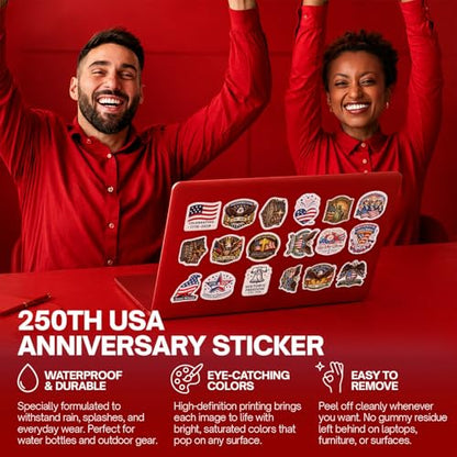 100 Pcs United States 250th Anniversary Stickers – 100 Unique Designs USA Vinyl Decals, Waterproof Stickers for Laptop, Water Bottle, Phone, Luggage, Scrapbook & Independence Day Celebration - color: 250th Anniversary Stickers, size: 100 Pcs