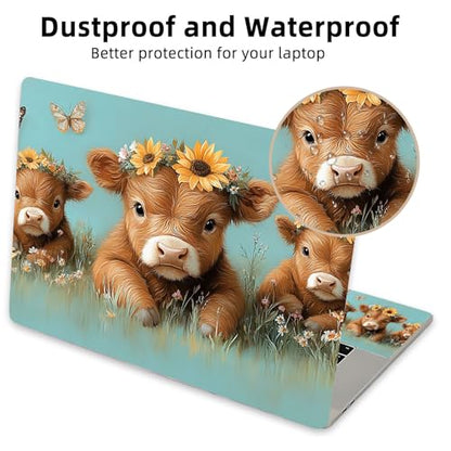 Aesthetic Laptop Skin Cover,12-15.6 Inch Universal Vinyl Sticker Decal,Waterproof Scratch-Resistant Notebook Wrap,Removable Residue-Free Protector,Cows Sunflowers Butterflies - color: Cows Sunflowers Butterflies