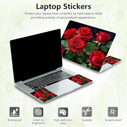 Laptop Skin Sticker Decal, Universal Reusable Vinyl Laptop Cover for 12" 13" 13.3" 14" 15" 15.4" 15.6" Notebook PC, Reusable Waterproof Scratch-Resistant with 2 Wrist Pads,Red Rose Flowers - color: Red Rose Flowers