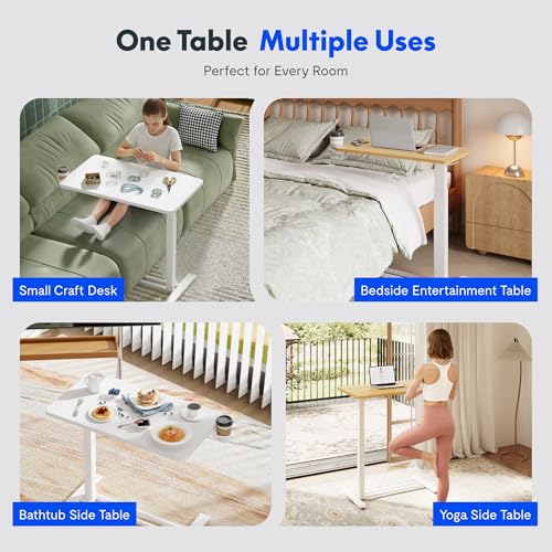 FLEXISPOT H7 Adjustable Overbed Bedside Table with Wheels Pneumatic Mobile Standing Desk Laptop Desk Rolling Computer Cart Movable Overbed Table Hospital Home Use(27.6" W x 15.7" D, White) - color: White, size: Small