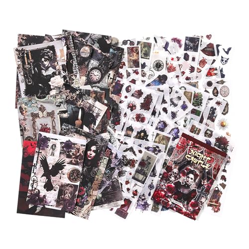 Dark Aesthetic Gothic Stickers 400 Pre-Cut Washi Stickers 20 Scrapbook Papers Horror Decals for Junk Journal Collage DIY Crafts Halloween Scrapbooking Sticker - color: Goth