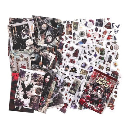 Dark Aesthetic Gothic Stickers 400 Pre-Cut Washi Stickers 20 Scrapbook Papers Horror Decals for Junk Journal Collage DIY Crafts Halloween Scrapbooking Sticker - color: Goth