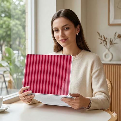 MEEgoodo Printed Case for New MacBook Neo 13 Case inch 2026 Release Model A3404, Laptop Hard Shell with Keyboard Cover & Screen Protector & USB-C Adapter, Red&Pink Stripe - color: Red&Pink Stripe
