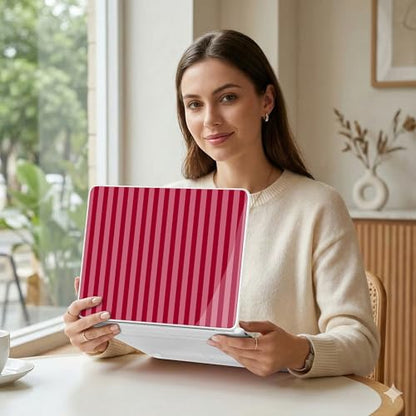 MEEgoodo Printed Case for New MacBook Neo 13 Case inch 2026 Release Model A3404, Laptop Hard Shell with Keyboard Cover & Screen Protector & USB-C Adapter, Red&Pink Stripe - color: Red&Pink Stripe