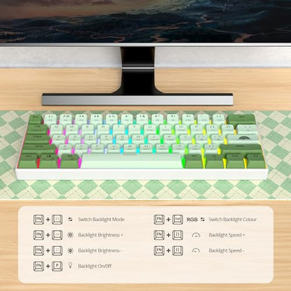60% Mechanical Keyboard - Compact Gaming Keyboard with RGB Backlit, 61 Green Switch Keys, USB Wired for Windows Mac Laptop PC - color: 61 Matcha/Red Switch