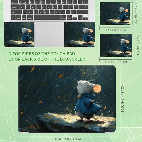 Laptop Skin Sticker Decal, Universal Protective Cover Fit 12 13 14 15.6 Inch Notebook, Reusable Water-Resistant Vinyl Decal w/ 2 Wrist Pads for Business Travel Office, Hamster Raindrops - color: Hamster Raindrops