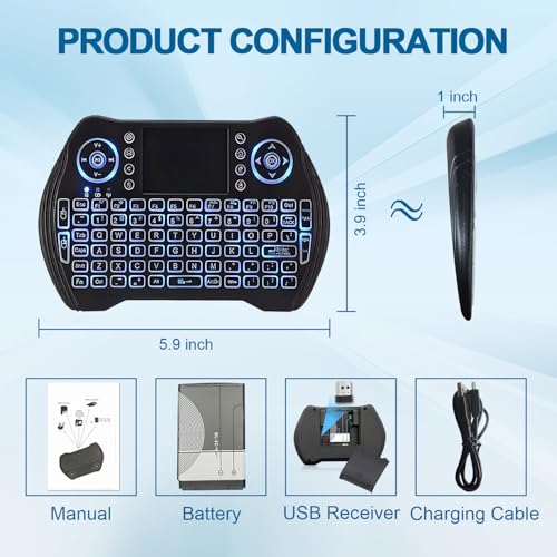 EASYTONE Backlit Mini Wireless Keyboard Touchpad Mouse Combo with Rechargable Li-ion Battery Multi-Media Keys, Handheld Keyboard for Android TV Box, Smart TV, X-Box, PC, Android Windows Linux MacOS