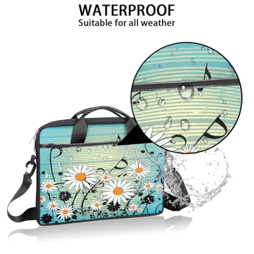 Laptop Shoulder Bag for Women Men, Waterproof Computer Case Messenger Bag Briefcase for Business Office Travel - color: Music Notes Daisy Flower