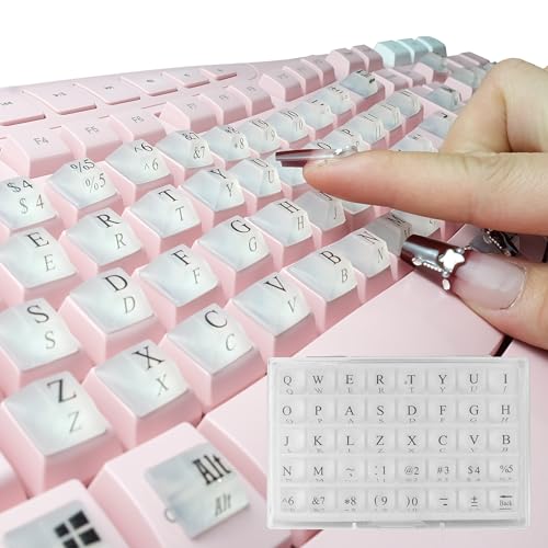 80 Pcs Raised Keyboard Keys' Stickers for Long Nails Typing and Gaming, TM | Top & Front Surfaces Printed Symbolic and Alphanumeric Sticky Silicone Keys for Keyboards and Laptop - color: Translucent