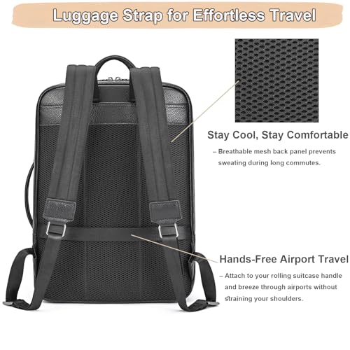 Men's Genuine Leather 15.6 Inch Laptop Backpack, Multi Compartment Business Travel Daypack for Daily Commute Office Work Professional Use - color: 21y-black