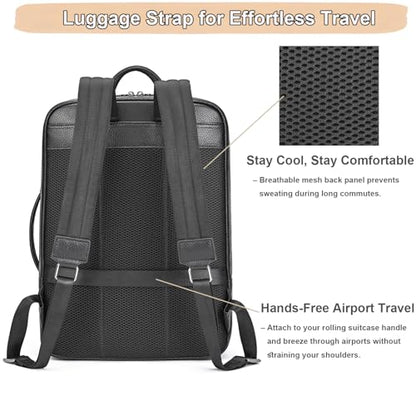 Men's Genuine Leather 15.6 Inch Laptop Backpack, Multi Compartment Business Travel Daypack for Daily Commute Office Work Professional Use - color: 21y-black