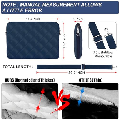 Puffy Quilted Laptop Sleeve with a Removable Shoulder Strap Compatible with MacBook Air/Pro, 13-13.3 inch Notebook, Compatible with MacBook Pro 14 inch M3 M2 M1 Chip 2023-2021 - color: Sleeve - Navy, size: 13-13.3 inch