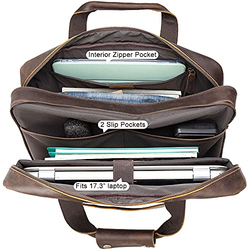 TIDING 18 Inch Full Grain Leather Briefcase for Men Business Travel Messenger Shoulder Bag Fits 17.3" Laptop