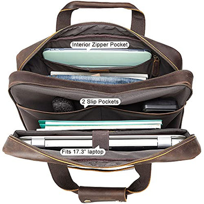 TIDING 18 Inch Full Grain Leather Briefcase for Men Business Travel Messenger Shoulder Bag Fits 17.3" Laptop