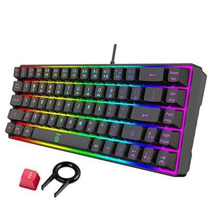 Snpurdiri 60% Gaming Keyboard, Rainbow Backlit Mini Membrane Keyboard for Windows PC Gamers(68 Keys, Black Rainbow) - color: Black(Rainbow)