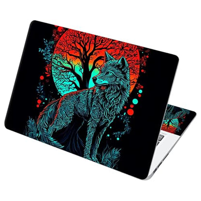 Universal Laptop Skin Sticker with 2 Wrist Pad Decals, 3-Piece Removable Vinyl Laptop Cover, Art Wolf Waterproof Anti-Scratch, Easy-Trim Fit for 13.3" 14" 15.6" Laptops - color: Art Wolf