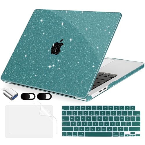 MecBevia Compatible with 2026 M5 MacBook Air 13 inch Case 2026 2025 2024-2022 M5 A3449 M4 A3240 M3 A3113 M2 A2681, Keyboard Cover, Screen Protector, Webcam Cover & Type-C OTG, Sparkly Teal - color: Sparkly Teal