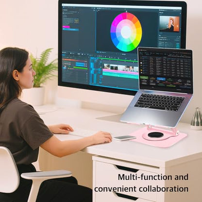 3-Year Swivel Laptop Stand -360°Rotating,Ergonomic Adjustable Metal Design,Fits10-16 Laptops,Ideal for Office&Travel,Foldable&Portable,Mechanical Style,Perfect for Women (Pink) - color: Pink