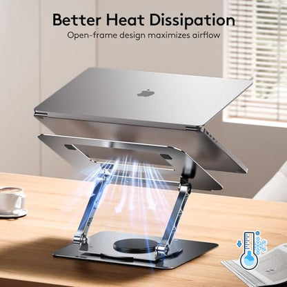 TECKNET Laptop Stand for Desk - 360° Rotating Base, Ergonomic Foldable Computer Stand for Laptop Riser, Height Adjustable, Compatible with MacBook Pro, Dell XPS, HP, and All Laptops 10-17" (Silver) - color: Silver