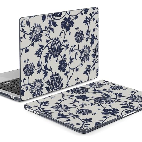 Batianda Case for MacBook Air 15 inch 2026 M5 M4 M3 M2 Chip, Navy Flowers | 4-in-1 set with artistic porcelain vine flower design, lightweight slim hard shell protection for office women and teachers - color: Navy flowers