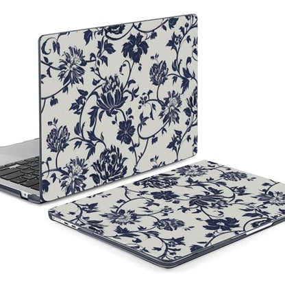 Batianda Case for MacBook Air 15 inch 2026 M5 M4 M3 M2 Chip, Navy Flowers | 4-in-1 set with artistic porcelain vine flower design, lightweight slim hard shell protection for office women and teachers - color: Navy flowers