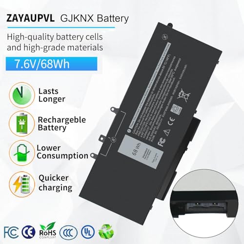 GJKNX 7.6V 68WH Battery Replacement for Dell Latitude 5480 5580 5490 5491 | 5580 5590 5591 5280 5288 5488 5491 5495 E5480 E5580 E5490 E5590 Precision 3520 3530 Series GD1JP 0GD1JP DY9NT 5YHR4 451-BBZG - size: 9.13*3.75*0.5inch GJKNX