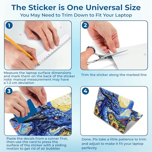 Reusable Universal Laptop Skin Sticker, Cut to Fit for 11.6–15.6 Inch Laptops, Waterproof Protective Film, No-Residue - Blue Dragon Oil Painting - color: Blue Dragon Oil Painting