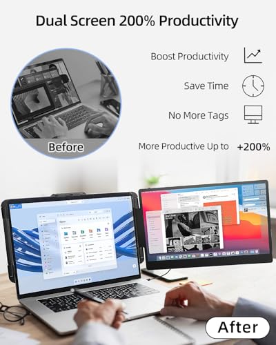 Laptop Screen Extender, 14" FHD 1080P IPS Dual Laptop Monitor Extender, Plug n Play Portable Travel Monitor for Laptops 13.3"-17" with HDMI/USB-A/Type-C, Compatible with Windows Mac Chrome Android - color: Classic Black
