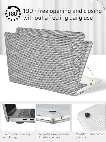 Seorsok Compatible with MacBook Pro 13 inch Case M2 2023,2022,2021-2016 A2338 M1 A2251 A2289 A2159 A1989 A1708 A1706,Elegant Leather Plastic Harld Case&Keyboard Cover,Grey Woven Fabric No Logo Cutout - color: Grey, size: Pro 13 (A2338 M1 A2251 A2289 A2159