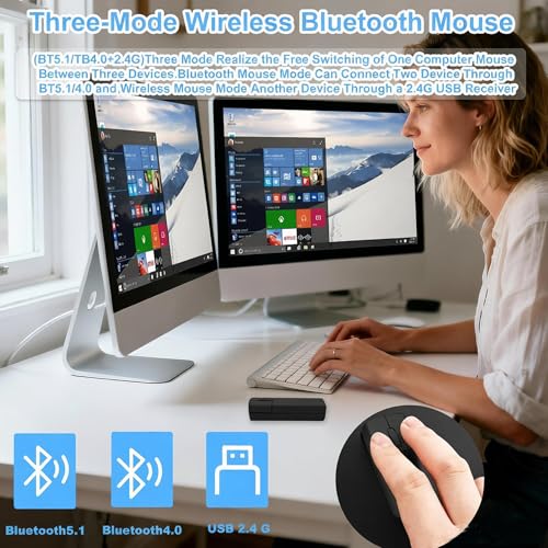 Wireless Mini Finger Mouse, Silent Tri-Mode Bluetooth 5.1/4.0 & 2.4GHz Ergonomic Portable PC Mouse with Case,Rechargeable Travel Ultra Lightweight Small Handheld Mice for Desktop Laptops PC Computer