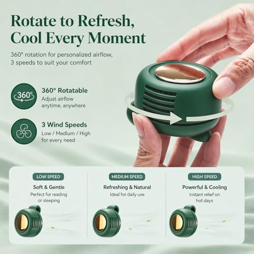 Portable Clip-On Fan, Mini Bladeless Waist Fan, 5100RPM 25dB Ultra-Quiet 3-Speed Rechargeable Small Whirlwind Fan, Hands-Free Personal Cooling for Outdoor Travel Office Camping with USB-C - color: Green