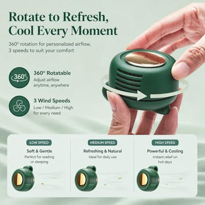 Portable Clip-On Fan, Mini Bladeless Waist Fan, 5100RPM 25dB Ultra-Quiet 3-Speed Rechargeable Small Whirlwind Fan, Hands-Free Personal Cooling for Outdoor Travel Office Camping with USB-C - color: Green
