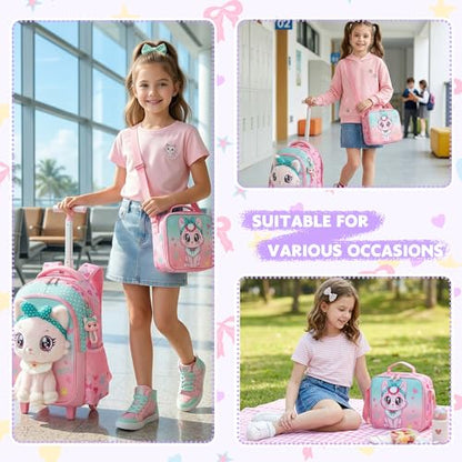 Meetbelify Rolling Backpack for Girls Backpacks with Wheels for Elementary Student Kids School Travel Bag for Girls Ages 6-8 Years Old - color: Pink