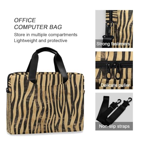 Laptop Carrying Case with Zipper Portable Crossbody Messenger with Handle and Shoulder Strap 15 6 inch Case Zipper Boho Vintage Simplified zebras Stripes