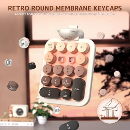 Ajazz AF18 Wireless Numeric Keypad, 2.4G USB Wireless Connection, Ergonomic 18-Key Compact Silicone Bear Design, Gradient Keycaps, Detachable & Portable Number Pad for PC, Laptop Milk Tea - color: Milk Tea