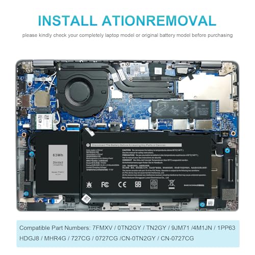 7FMXV Laptop Battery for Dell Latitude 5320 7320 7420 7520 Latitude 5320 2-in-1/7320 2-in-1/7420 2-in-1 P133G P134G P135G P136G P138G P139G P110F 9JM71 4M1JN 1PP63 727CG HDGJ8 MHR4G TN2GY 0TN2GY - size: 10*4.09*0.24inch 7FMXV