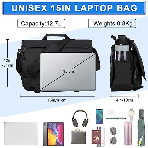 VASCHY Messenger Bag for Men,Water Resistant Casual Satchel Briefcase Fashion Work Bag Crossbody Shoulder Handbag for Women College Campus Black - color: Black