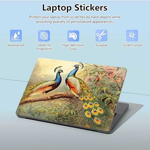 Universal Laptop Skin Sticker with 2 Wrist Pad Skins, Waterproof Scratch Resistant Vinyl Laptop Cover Decal, Cut to Fit for 11–15.6 Inch MacBook HP Dell Lenovo, Peacock - color: Peacock