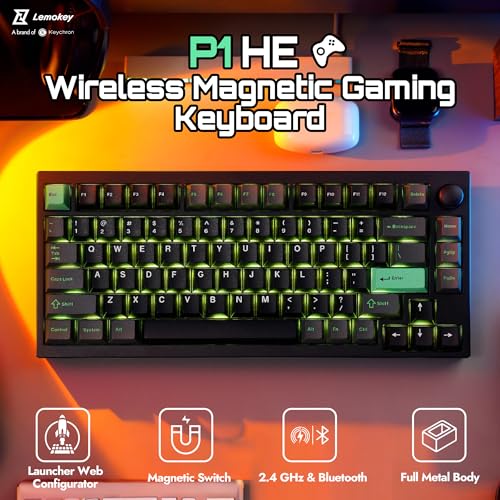 LEMOKEY P1 HE 75% Wireless Custom Mechanical Gaming Keyboard with Gateron Double-Rail Magnetic Switches Full Assembled Knob Version - Black - color: Black