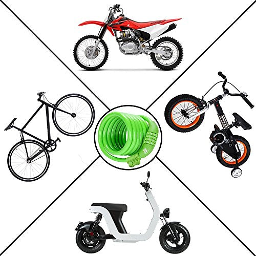 Etronic Bike Lock M6, Cable Lock 6 Feet Long Coiled Security Resettable Combo Combination Lock Bicycle Lock with Mounting Bracket - color: Green