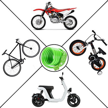 Etronic Bike Lock M6, Cable Lock 6 Feet Long Coiled Security Resettable Combo Combination Lock Bicycle Lock with Mounting Bracket - color: Green