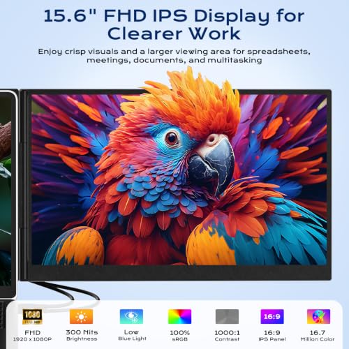 15.6" Laptop Screen Extender, Dual 1080P FHD IPS Portable Monitor for 13-17.3" Laptops, Plug and Play Triple Screen with USB-C HDMI, 300 Nits, 100% sRGB, Built-in Speakers for Work, Travel, Gaming - color: Silver