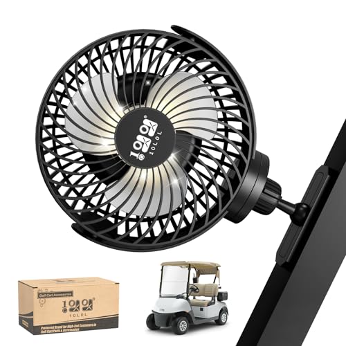 10L0L Magnetic Golf Cart Fan, 3-Speed Portable Cooling Fan, 56Hrs Runtime 8000mAh Battery with LED Light & Reverse Charging Function for All Golf Carts