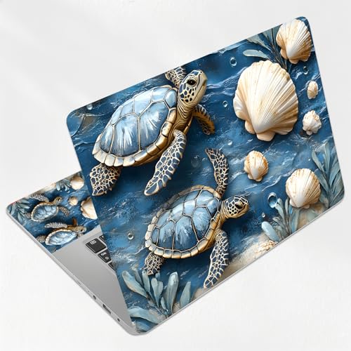 Sea Turtles and Shells Stone Universal Laptop Skin Sticker 3PCS, Protective Decal Trim-to-Fit 11.6" 13.3" 14" 15.6" Laptop Vinyl Cover, Removable Anti-Scratch Computer Decal Protector - color: Sea Turtles and Shells Stone
