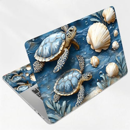 Sea Turtles and Shells Stone Universal Laptop Skin Sticker 3PCS, Protective Decal Trim-to-Fit 11.6" 13.3" 14" 15.6" Laptop Vinyl Cover, Removable Anti-Scratch Computer Decal Protector - color: Sea Turtles and Shells Stone