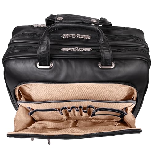 McKleinUSA L Series, Wrightwood, Top Grain Cowhide Leather with Vegan Leather Trim, 17" Leather Wheeled Laptop Briefcase, Black (80505), one Size - Frustration-Free Packaging