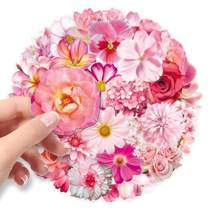 Transparent Flower Stickers,50Pcs PET Waterproof Flower Stickers for Window, Water Bottles, Laptop, Notebook, Scrapbook, Luggage, Cell Phone, Helmet, Party Favors(colourful-B14) - color: Colourful-b14